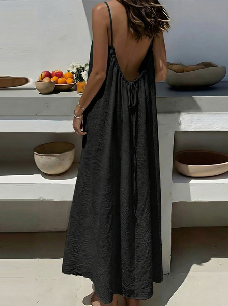 summer solid color long skirt sleevless
