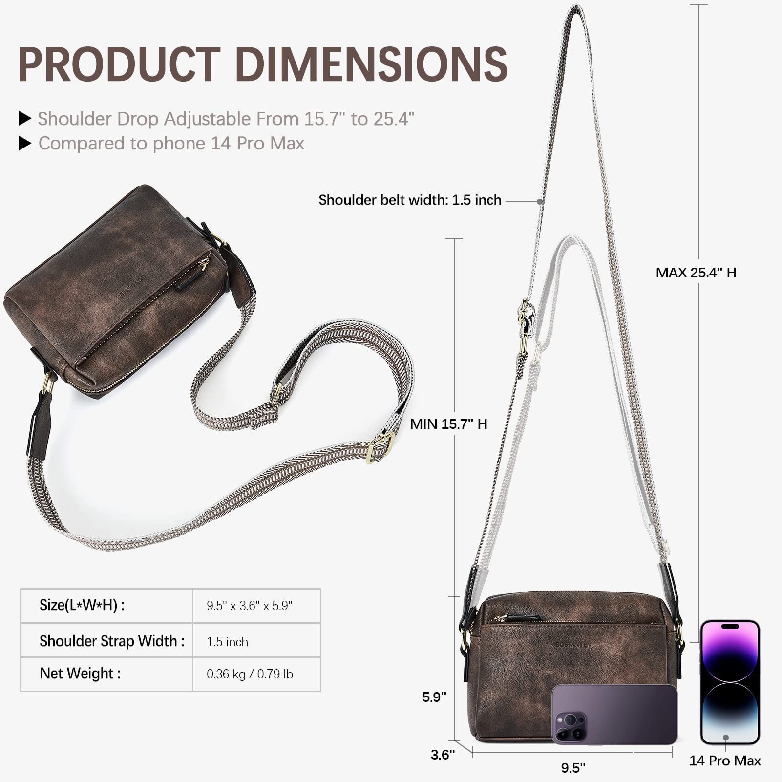 New women's small crossbody bag, three zippered mobile phone newspaper, leather small bag, colored shoulder strap single shoulder bag_voghion.com