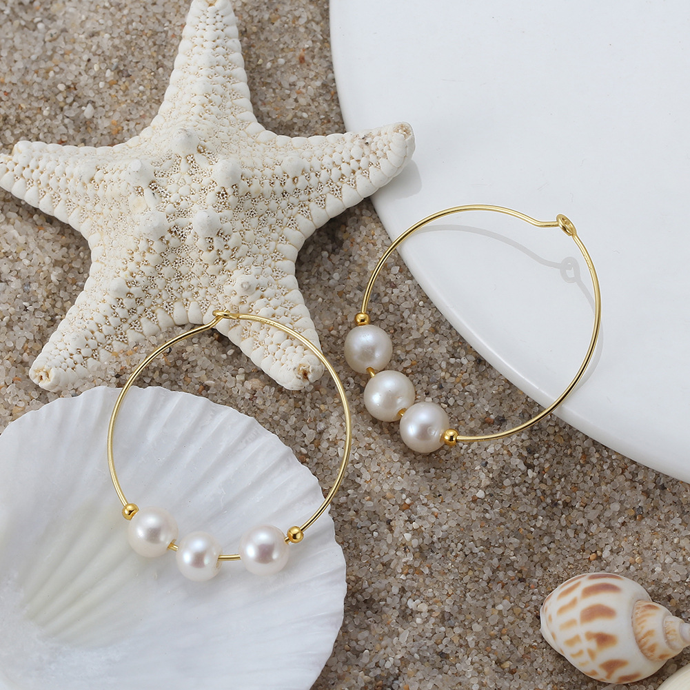 1 Paar Einfacher Stil Kreis Süßwasser Perle Sterling Silber Überzug Hoop Ohrringe display picture 5