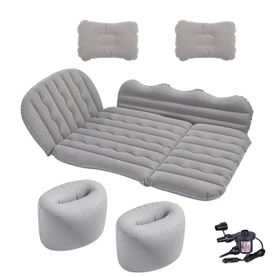 Vehicle-mounted inflatable bed, Suitable for car rear sleeping - default-item-thickened-37-foldable-large-side-barrier-with-flocking-gray-double-footrest-comes-with-12v-electric-vehicle-pump