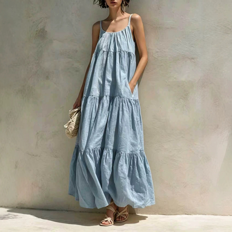 Popular on Independent Websites: Layered Pleated Strap Dress, Loose A-Line Dress with Large Hem and Pockets, Solid Color Dress Popular on Independent Websites: Layered Pleated Strap Dress, Loose A-Line Dress with Large Hem and Pockets, Solid Color Dress
