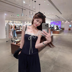 设计感纯欲风小众蕾丝拼接短袖T恤女夏季修身显瘦短款百搭上衣服