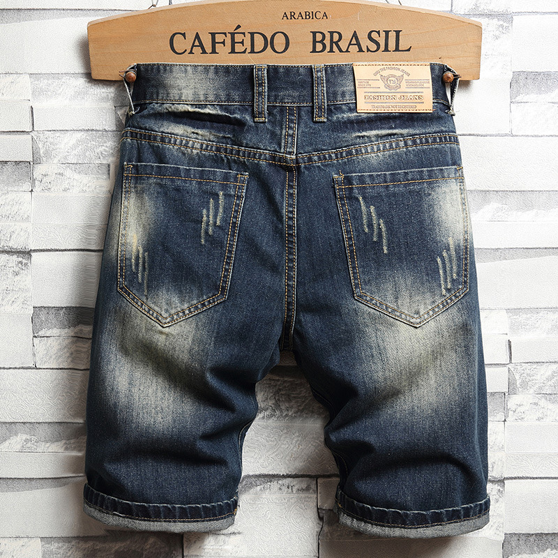 Pantaloncini jeans uomo distressed taglio dritto casual vintage_voghion.com