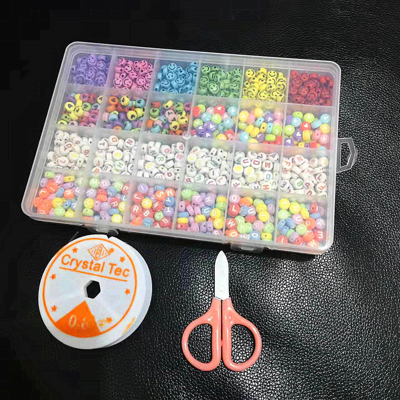 跨境新品24格盒裝亞克力透明英文字母珠diy項鏈手鏈耳環飾品配件