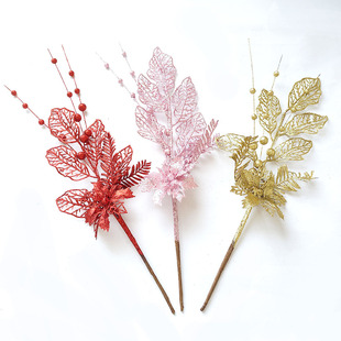 Christmas decoration gold powder flower lily decorative branches Christmas tree plug -in atmosphere supplies