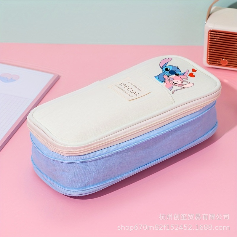 Stitch ペンバッグ 大容量文具収納バッグ 小学生用 二層子供用ポータブル文具バッグ 写真プリント付き|undefined