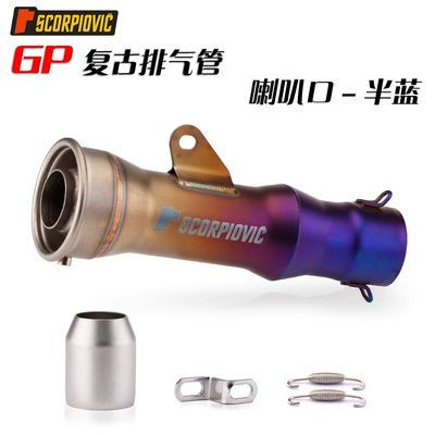 Motorcycle RETRO GP exhaust Exhaust pipe - flare-half-blue