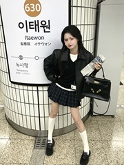 小仙倪子BM学院风半身裙女 春秋A字裙格子裙防走光百褶裙显瘦短裙
