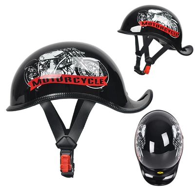 3C Certified Electric Motorcycle Helmet for Men and Women, Retro Lightweight Cruising Helmet, Summer Flip-Up Motorcycle American-Style Half Helmet (Motorcycle Safety Supplies) - glossy-black-motorcycle-mhead-circumference-55-56cm
