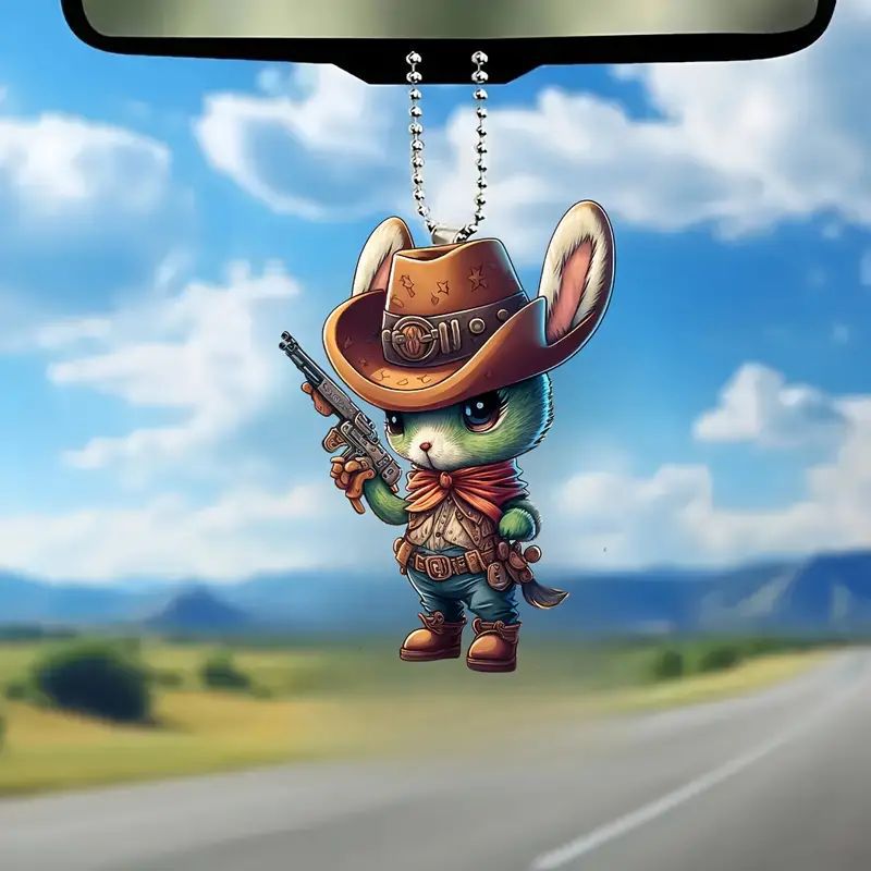 Creativo nuevo colgante conejo denim acrílico plano transfronterizo automóvil espejo retrovisor decoración colgante mochila colgante