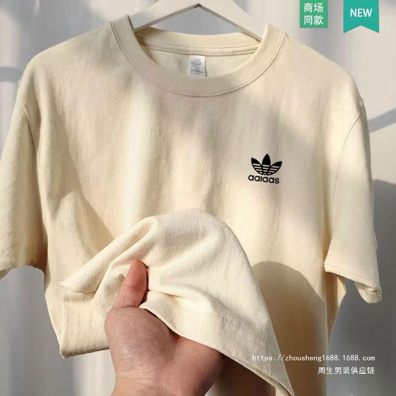 2026 Cross-Border Heavyweight 300Gt Shirt Men's Short-Sleeve Trefoil Summer Thick Non-Transparent Loose White T-Shirt Half-Sleeve