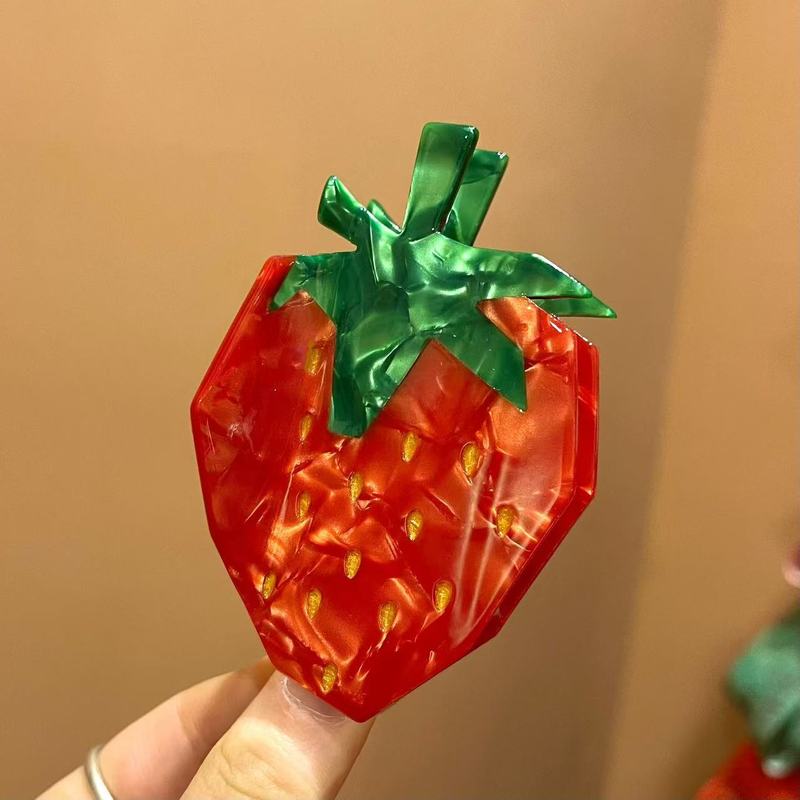 新款醋酸水果抓夹可爱草莓樱桃发夹后脑勺盘发鲨鱼夹头饰发抓发饰|undefined