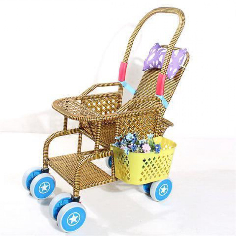 Children's Stroller Summer Baby Stroller Rattan Chair Stroller Imitation Rattan Lightweight Baby Rattan Stroller Can Sit and Lie down