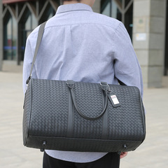 新款編織PU手提旅行包 大容量男女單肩包 行李包防水健身包登機包