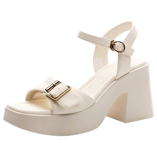 High-heeled women's waterproof platform sandals with thick soles for summer outdoor wear, showcasing long legs in 2025