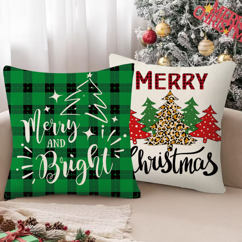 Taie d'oreiller en lin de Noël Taie d'oreiller imprimée de lettres de flocon de neige Coussin de canapé de maison de Noël_voghion.com