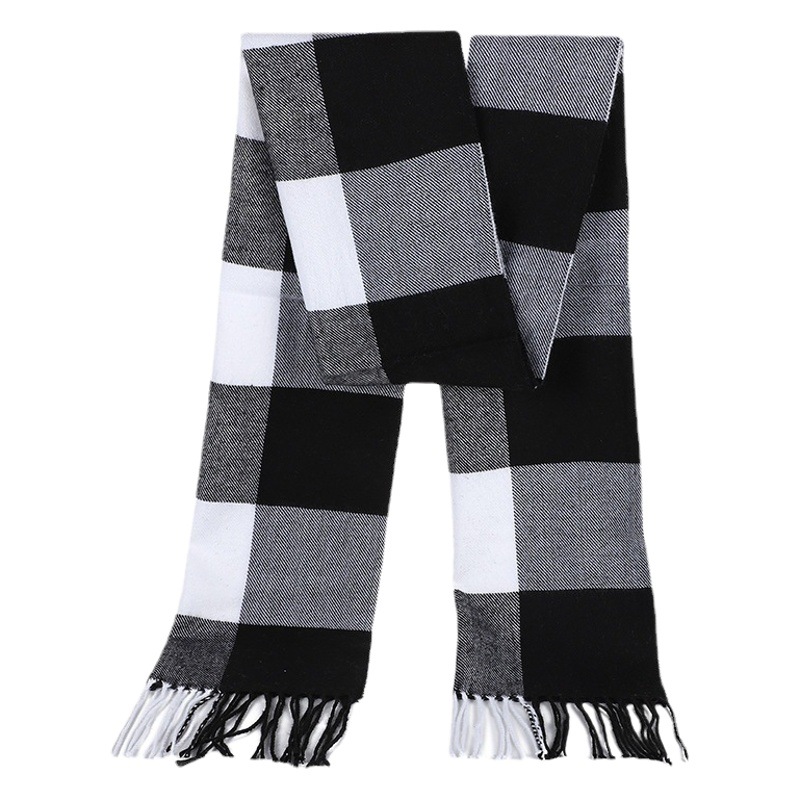 Solid Color Men's Scarf Autumn and Winter Thin Tassel All-match Small Scarf Cashmere Plaid Scarf with Burr for Couple