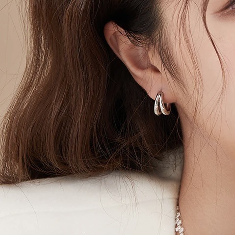 Eloch S925 plata doble línea hueca simple estilo coreano joyas de orejas bridas para mujeres M01191