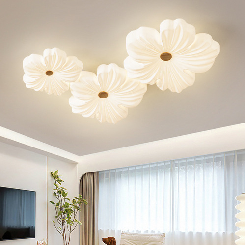Cream Wind Eye-Caring Lighting Full-Home Combination Set Modern Minimalist Elegant Creative Petal Smart Ceiling Lamp for Living Room