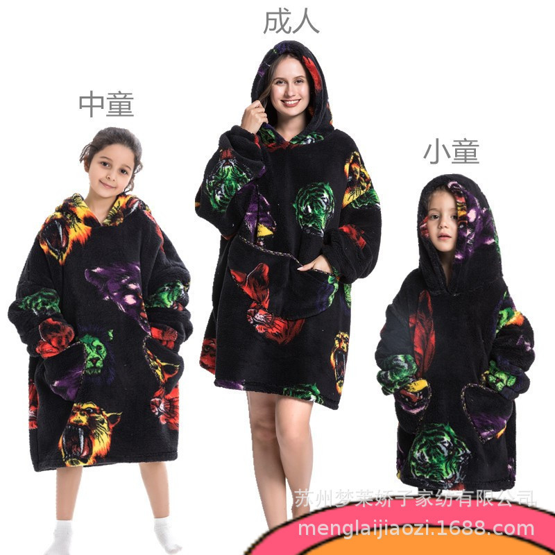新型の厚い防寒服の怠け者の絨毯の子供の漫画のかわいいパジャマの子供の帽子の衛衣の舒綿の絨毯の家の服|undefined