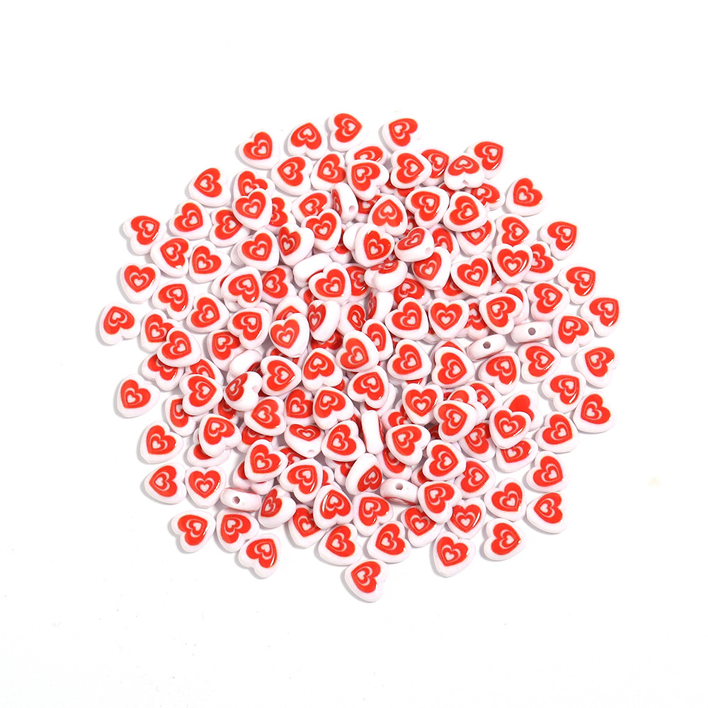 Printing Design 100 PCS/Package 8mm Hole 1~1.9mm Arylic Heart Shape DIY Jewelry Accessories Beads