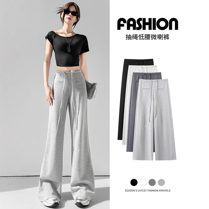 2026 Summer New Style Sports Flared Pants High-Waisted Slimming Micro-Flare Pants for Petite Women American Casual Wide-Leg Sweatpants