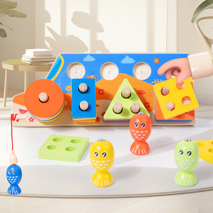 Wooden Solid Wood Geometric Set Column Children's Educational Children's Baby's Hands-on Brain Shape Matching Early Education Wooden Toys