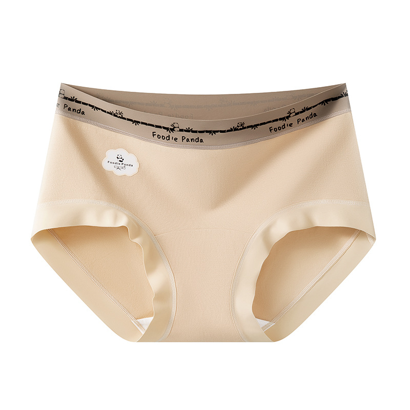 Bragas de algodón panda de color en contraste, entrepierna antibacteriana de algodón para bebés Clase A, entrepierna larga, entrepierna de algodón, cintura media, calzoncillos sin costuras para mujer