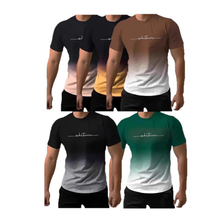 Verano nuevo estilo transfronterizo impresión 3D de manga corta para hombres estación independiente color degradado código europeo top para hombres fábrica de origen