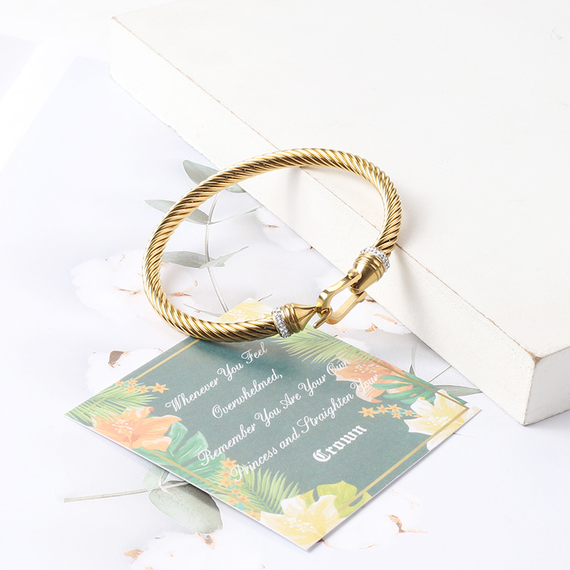 Fashion Geometric Titanium Steel Plating Artificial Diamond Bangle