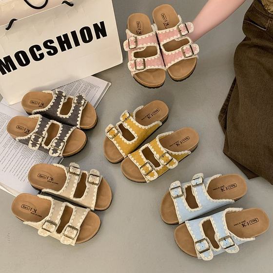 4.5 muffin thick-soled lazy one-word slippers women's summer outdoor 2025 latest burkenan shoes beach sandals