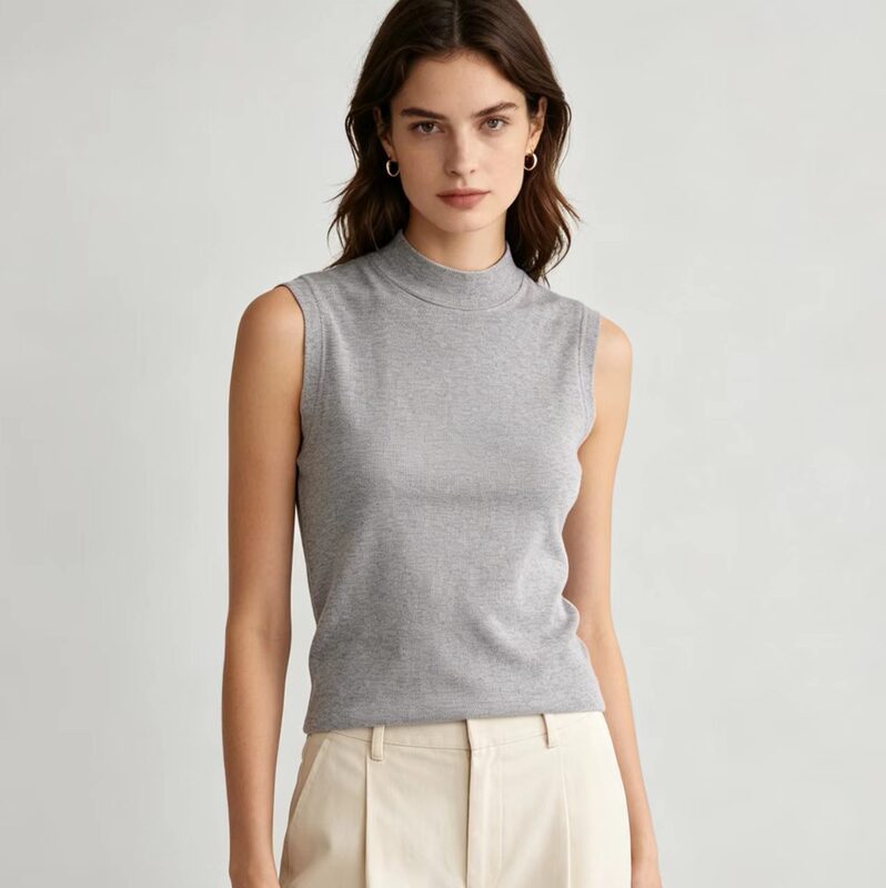 Small Neckline T-Shirt for Women, Sleeveless Round Neck Top, Summer Fashion New Style, Women's Small High-Neck Base Sleeveless Tank Top