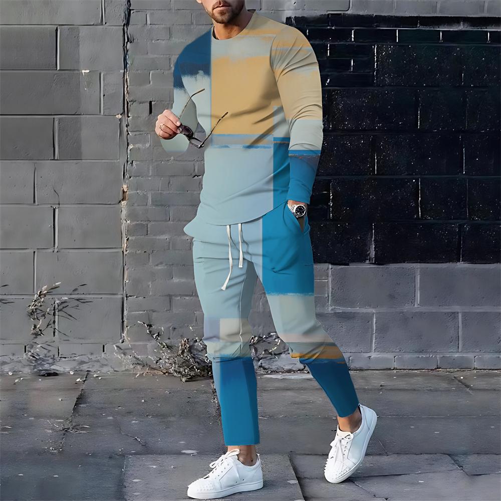 Estilo de diseño degradado estilo popular traje de dos piezas temperamento de moda color en contraste cuello redondo top pantalones con cordón ME6-ML4