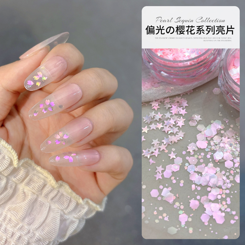 New Trendy Nail Art Sequins, Dreamy Cherry Blossom Ultra-Thin Sparkling Versatile Pink Five-Pointed Star Butterfly Nail Decoration Pieces New Trendy Nail Art Sequins, Dreamy Cherry Blossom Ultra-Thin Sparkling Versatile Pink Five-Pointed Star Butterfly Nail Decoration Pieces