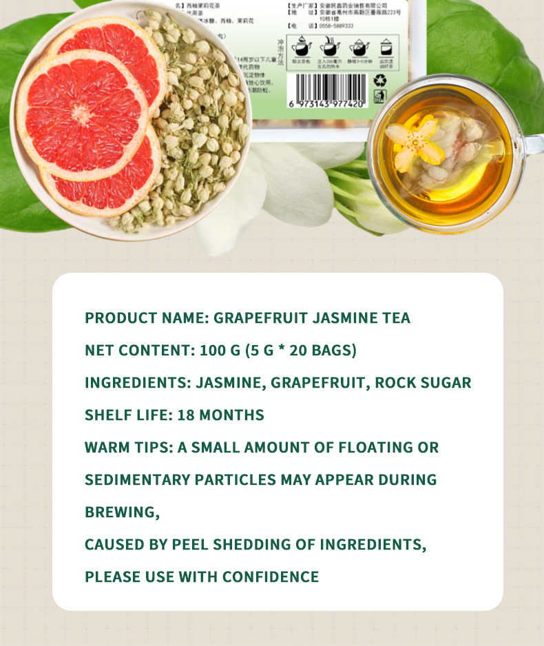 Grapefruit Jasmine Tea Bags 5g x 20 Cold Brew Fruit Tea Refreshing Daily Drink in use