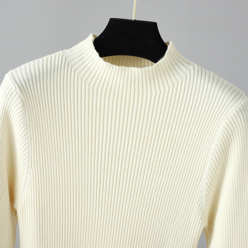Half Turtleneck Knitted Dress Autumn Winter Long Sleeve Waist Controlled Base Slim Black Woolen Women