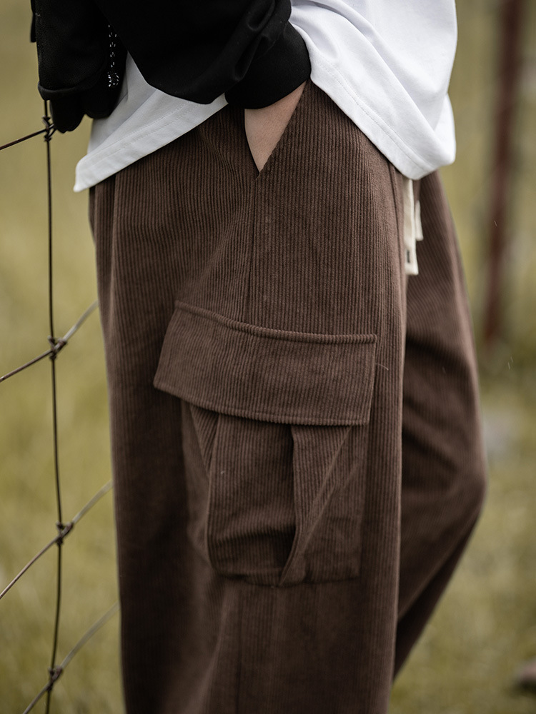 Pantalones Casuales de Pana Estilo Montaña Vintage, Primavera 2025, Nuevo Diseño Texturizado Holgado Estilo Japonés con Pliegues, Pantalones Largos