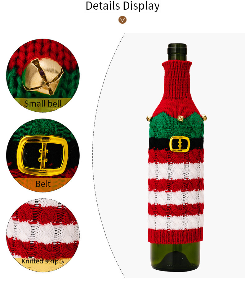 Haobei Weihnachtsdekoration liefert Weihnachtsgestrickte Weinflaschenhülle Rotweinhülle Restaurantdekoration Dekorative Weinflaschen-Kleiderhülle_voghion.com