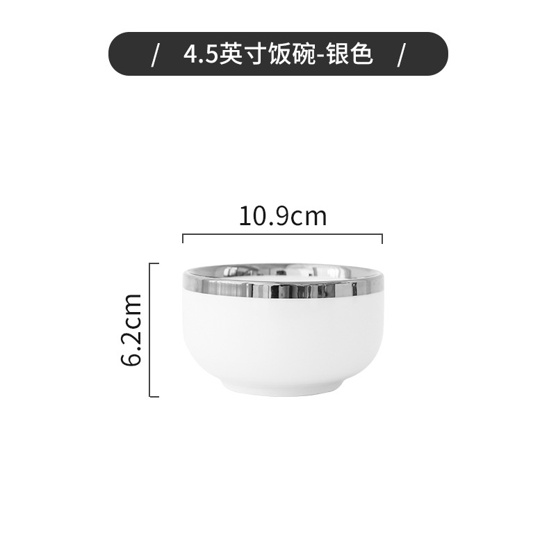 Simple luz Borde de plata de lujo vajilla de cerámica hogar tazón de arroz plato ins viento neto rojo tazón de fuente combinación traje
