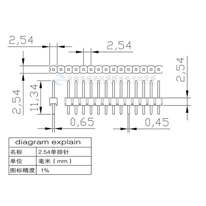 メーカー直販2.54mm単列ピン40pin鉄銅金メッキ11.34mmpcbピン直包200本|undefined