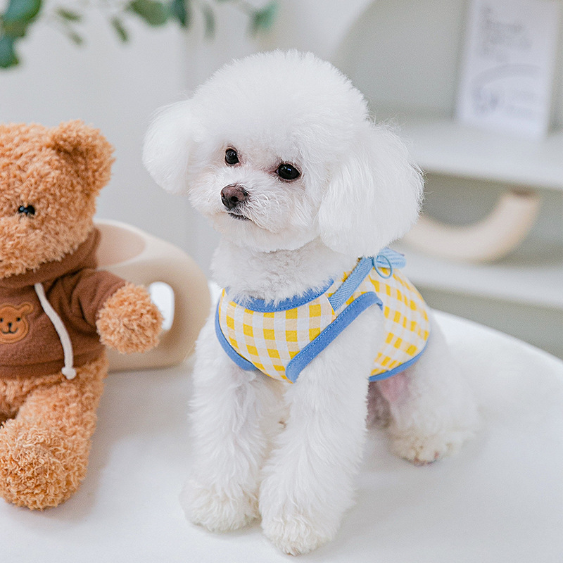 Nueva primavera y verano cachorro lindo pequeño animal mochila chaleco mochila ropa de dos patas gato lindo ropa para mascotas