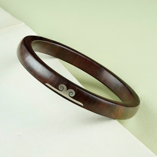 Black sandalwood inlaid with silver Ruyi gold hoop curse square bracelet purple sandalwood national style couple style supreme treasure wood bracelet hand jewelry