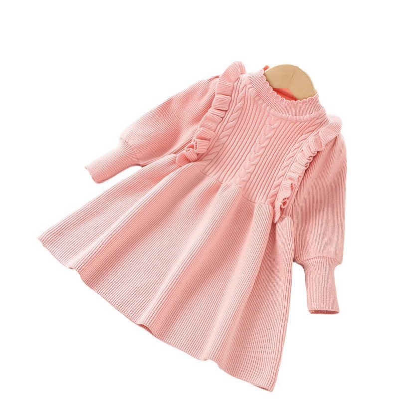 Girls' Woolen 2023 Autumn/Winter New Korean Edition Fashionable Solid Color Little Girl Lantern Sleeves Sweet Knitted_voghion.com