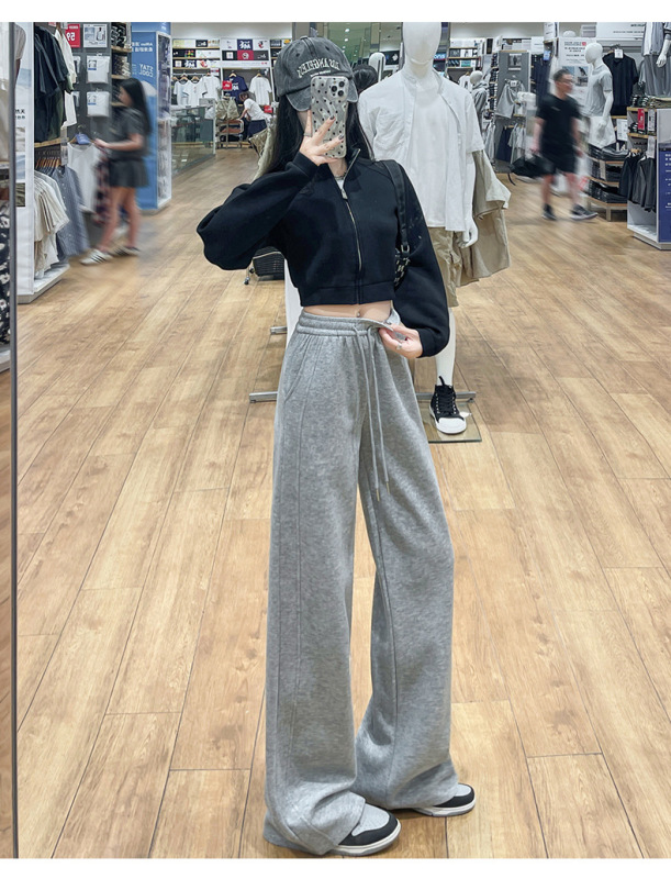 灰色拼接运动裤女春秋季2025新款高腰宽松美式卫裤休闲直筒阔腿裤|undefined