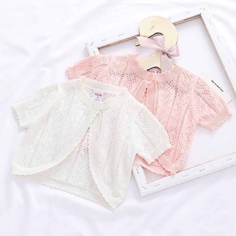 Cardigan Princess Baby Air-Conditioned Summer Hollow-Out Children's Short-Sleeve Thin Knit Shawl Jacket for Girls Cardigan Princess Baby Air-Conditioned Summer Hollow-Out Children's Short-Sleeve Thin Knit Shawl Jacket for Girls