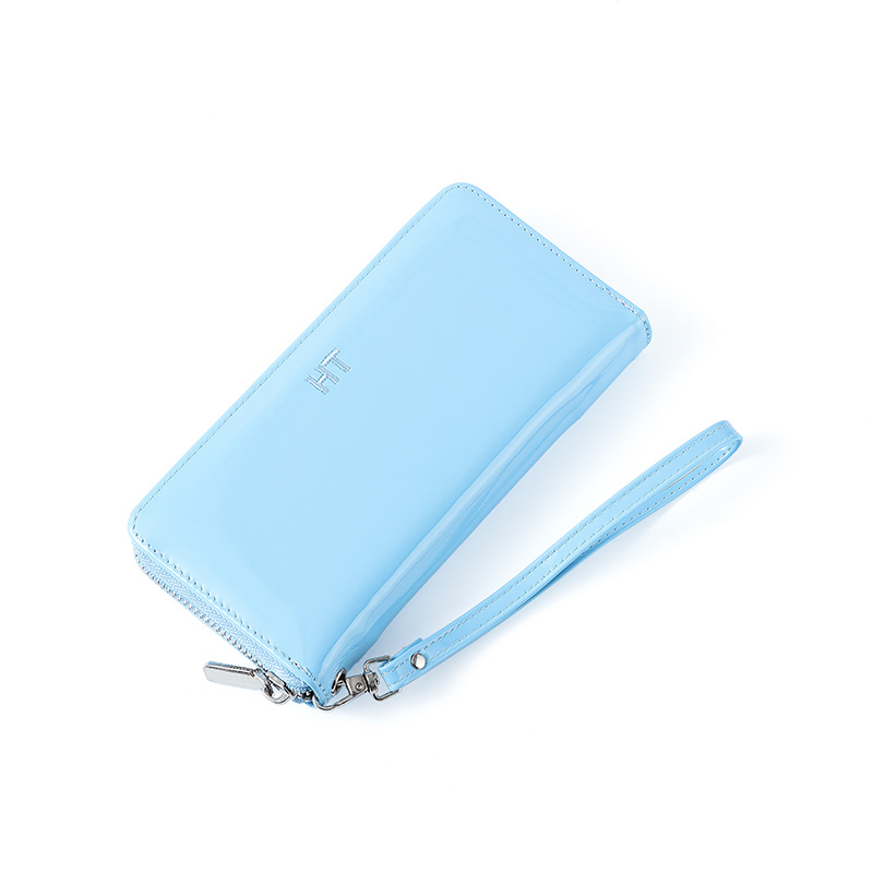 Bolso de pulsación de una sola mujer moda coreana zipper bolso de teléfono móvil esmaltado bolso de mano brillante bolso de tarjeta múltiple