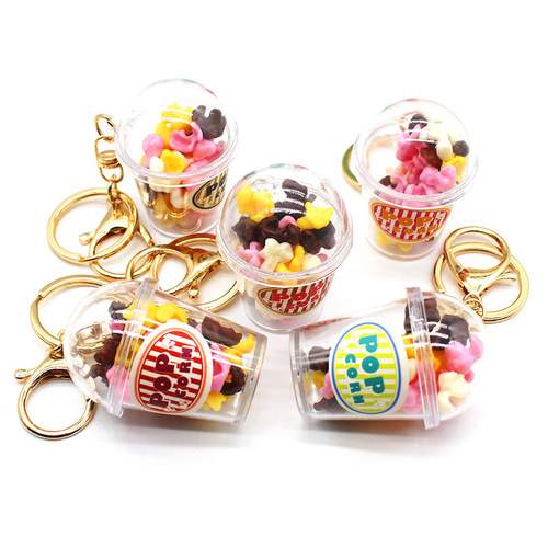 Snack Popcorn Cup Charms Simulation Mini Popcorn Bucket Keychain Milk Tea Cup Beverage Ice Cream Cup Hook