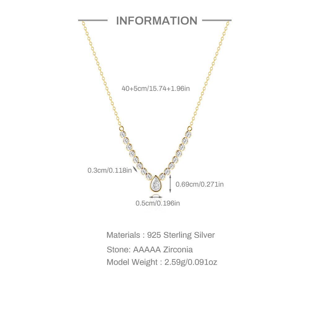 5g Weight 925 Sterling Silver Water Droplets Zircon 925 Sterling Silver Cable Chain Pendant Necklace