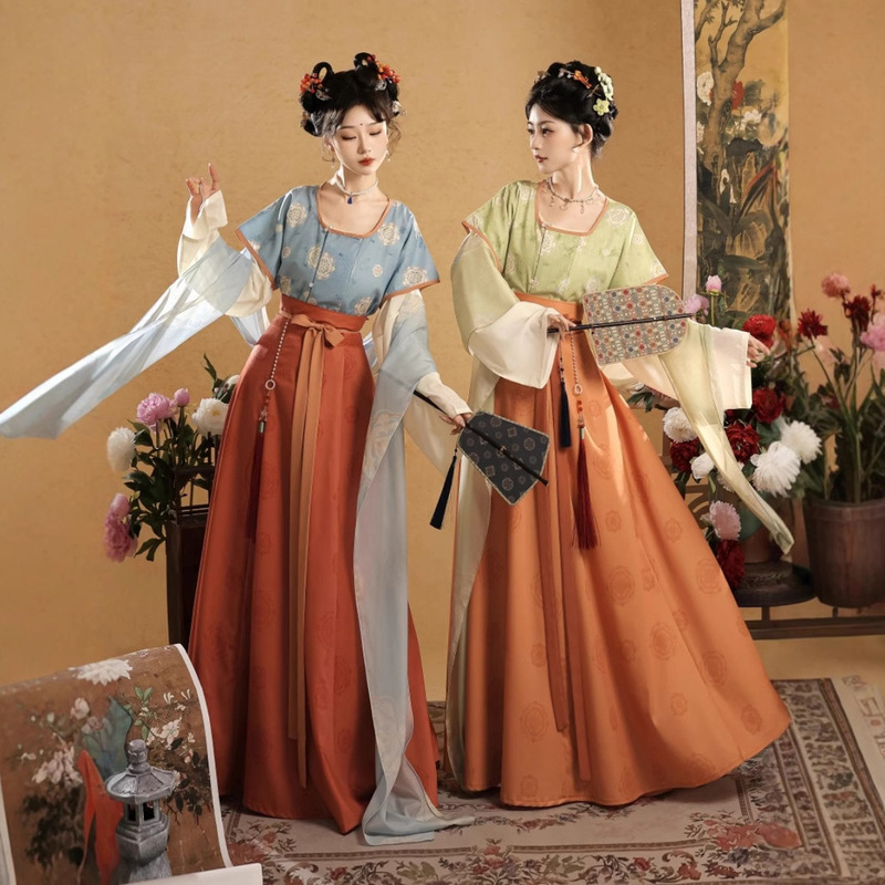 [Denghua Tang] Original Tang Dynasty Crew Neck Shirt Han Dynasty Women's Spring and Summer Tang Dynasty Eight-Breaking Waist Skirt Suit