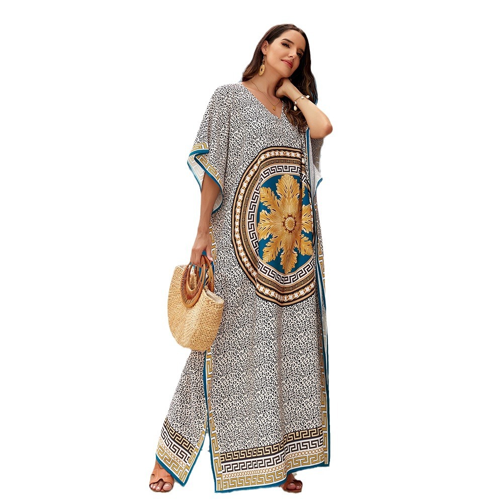 Transfronterizo europeo y americano posicionamiento impreso playa blusa suelta más tamaño vestido bikini ropa exterior traje de baño chaqueta 3899